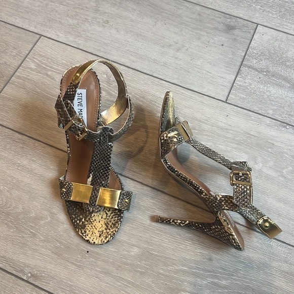 STEVE Madden Reya snakeskin and gold strappy heel size 8 - Picture 3 of 13